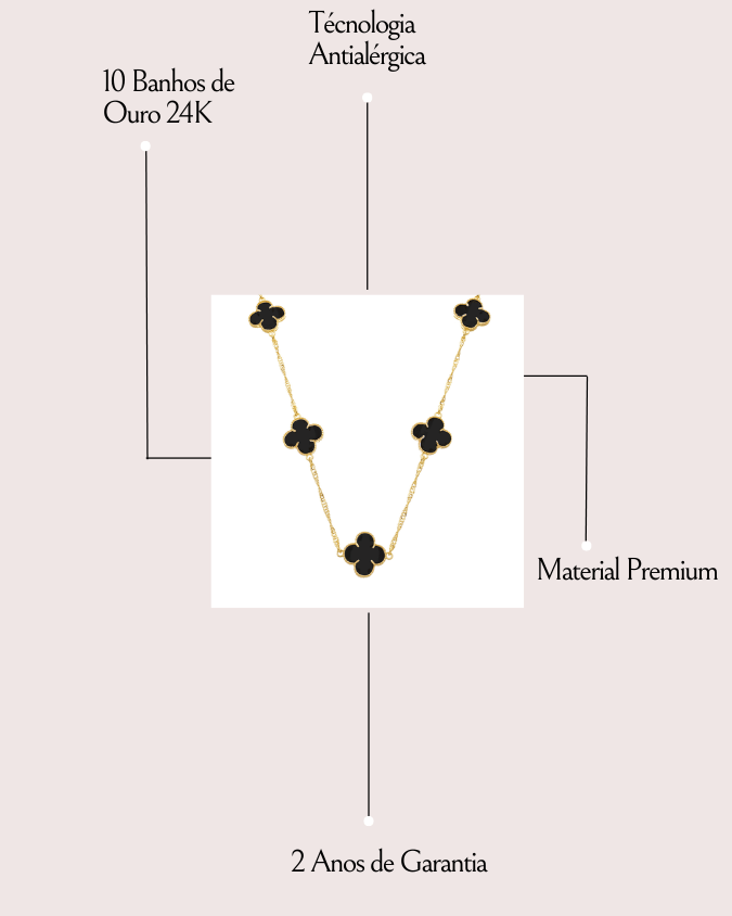 Colar Dourado 5 Trevos Preto